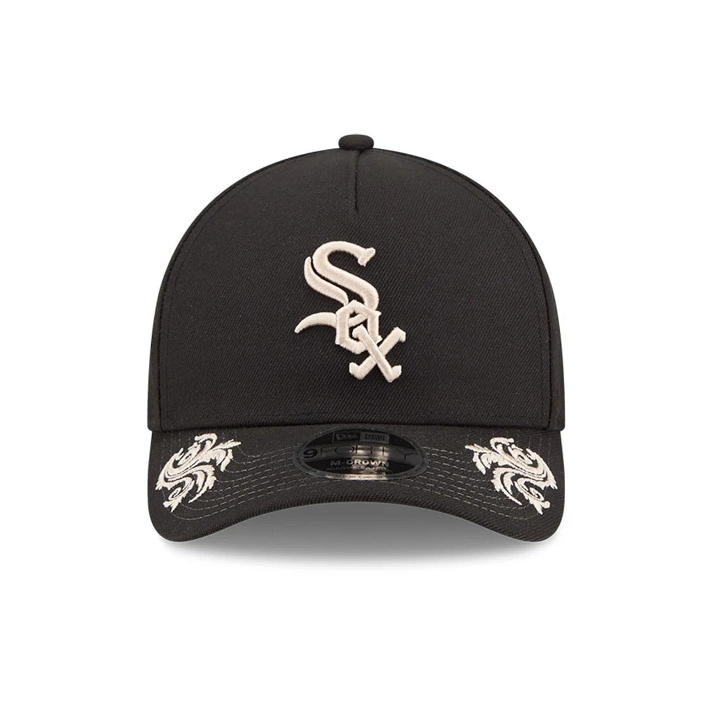Pictured is this MLB Script Chicago White Sox 9FORTY M-Crown A-Frame Adjustable cap in black. 5