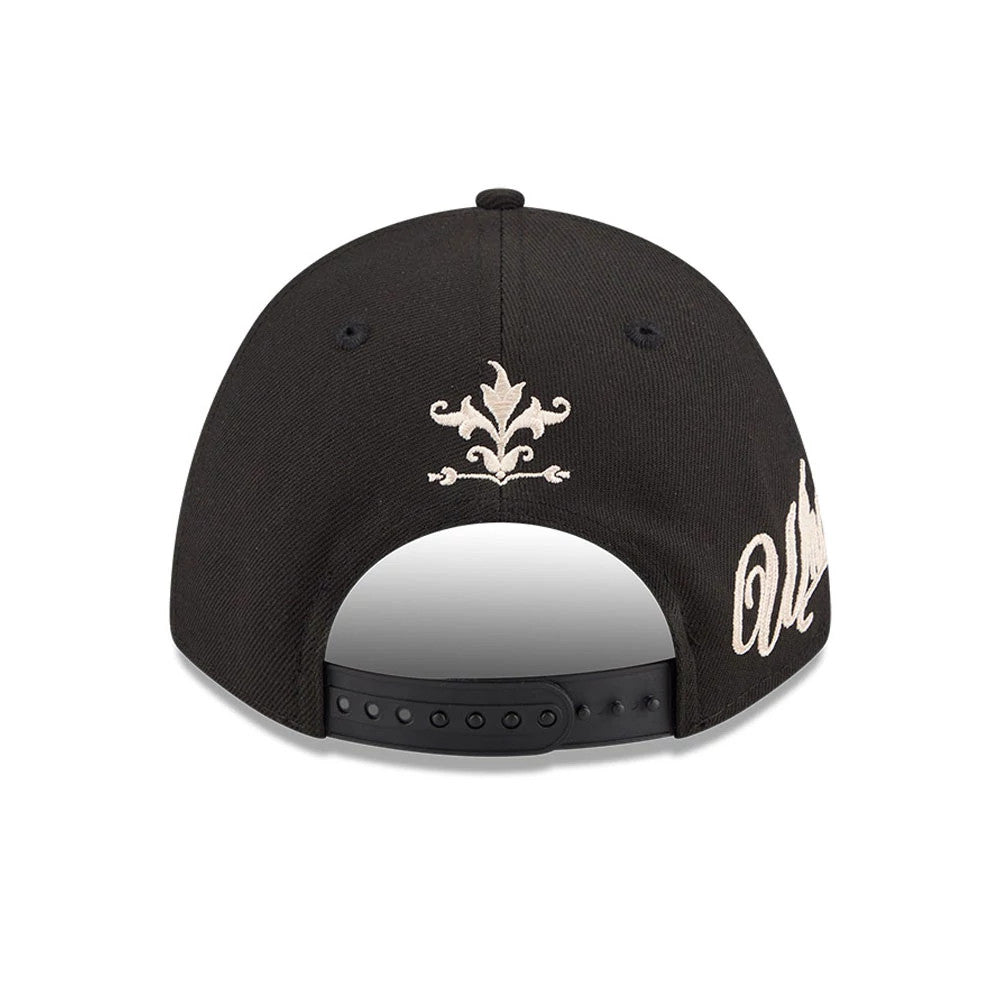 Pictured is this MLB Script Chicago White Sox 9FORTY M-Crown A-Frame Adjustable cap in black. 5