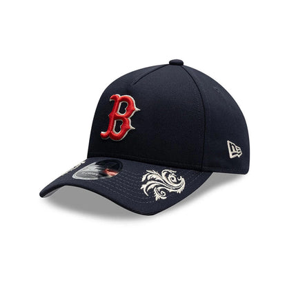 Pictured is this MLB Script Boston Red Sox 9FORTY M-Crown A-Frame Adjustable cap in navy. 4