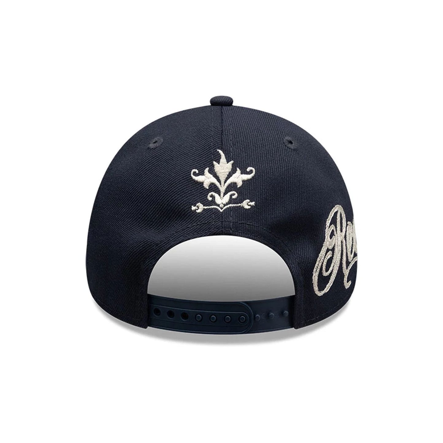 Pictured is this MLB Script Boston Red Sox 9FORTY M-Crown A-Frame Adjustable cap in navy. 3