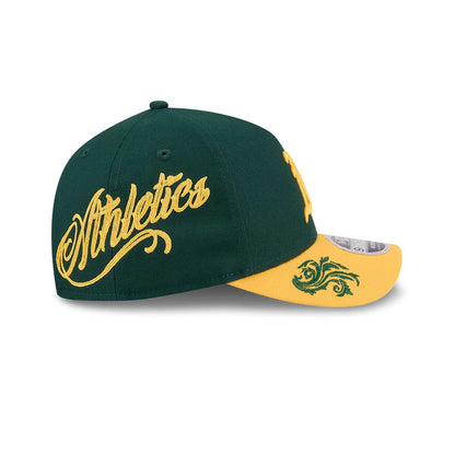 Pictured is this MLB Script Athletics 9FORTY M-Crown A-Frame Adjustable cap in dark green. 6