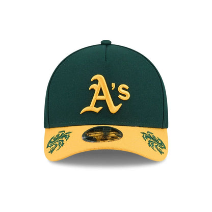 Pictured is this MLB Script Athletics 9FORTY M-Crown A-Frame Adjustable cap in dark green. 5