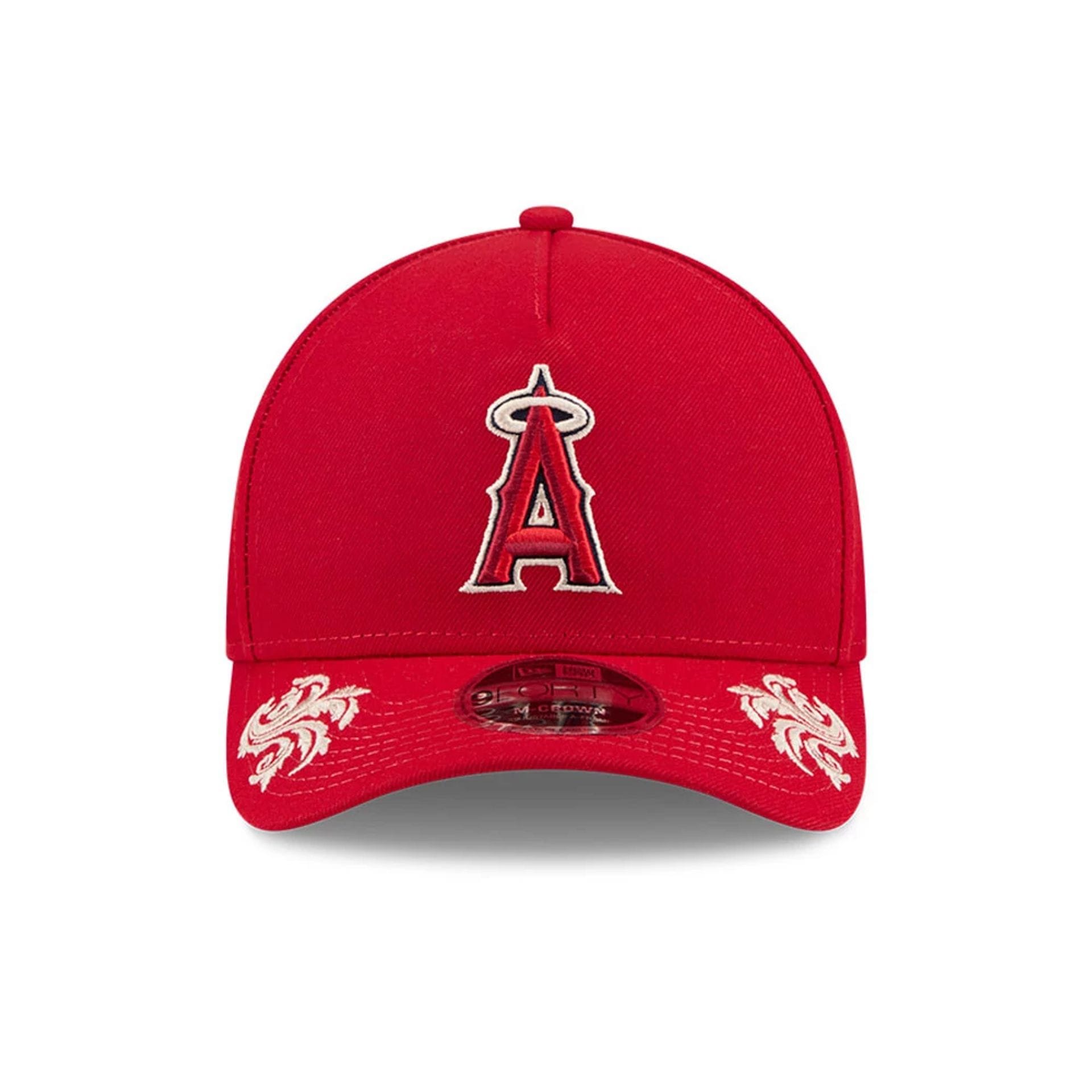 Pictured is this MLB Script LA Angels 9FORTY M-Crown A-Frame Adjustable cap in red. 7