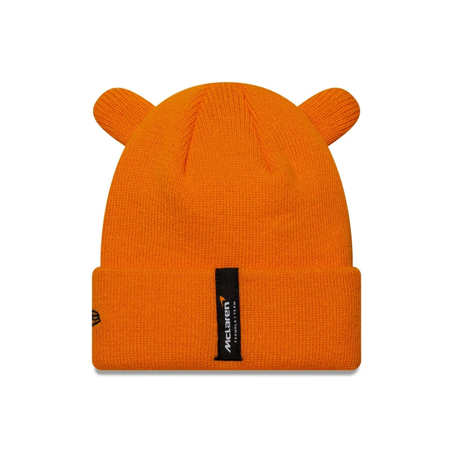 This is a McLaren Racing Toddler Ears Orange Cuff Knit Beanie Hat 2