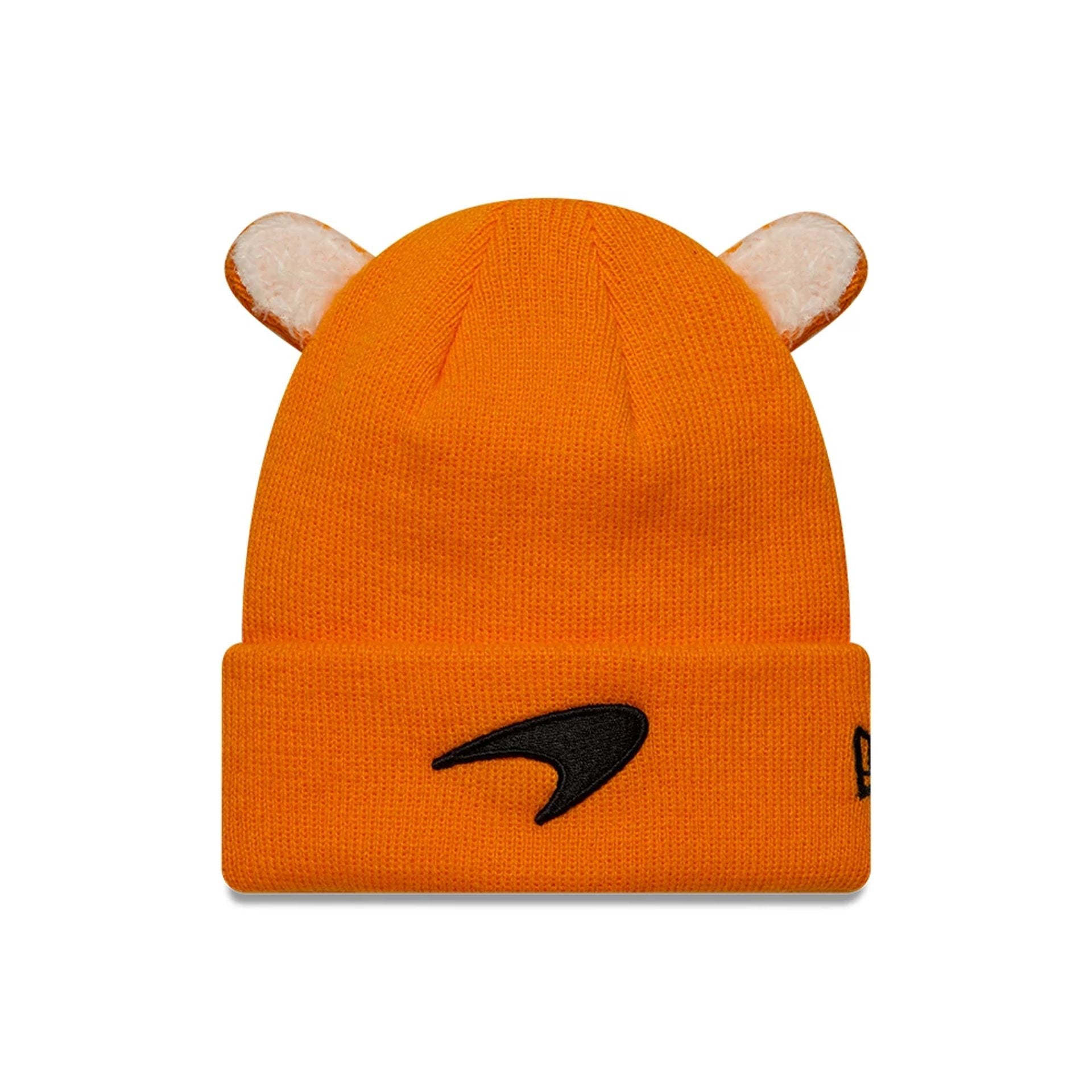 This is a McLaren Racing Toddler Ears Orange Cuff Knit Beanie Hat 1
