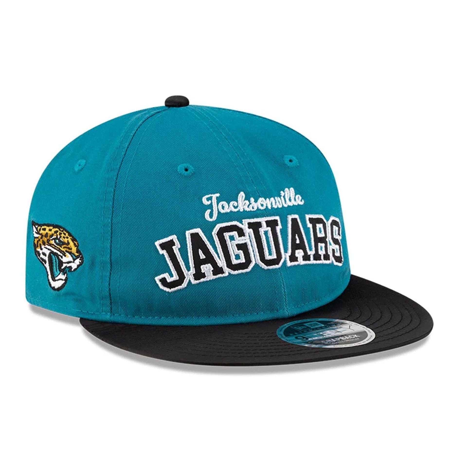 This is a Jacksonville Jaguars NFL Historic Turquoise Retro Crown 9FIFTY Snapback Adjustable Cap 1