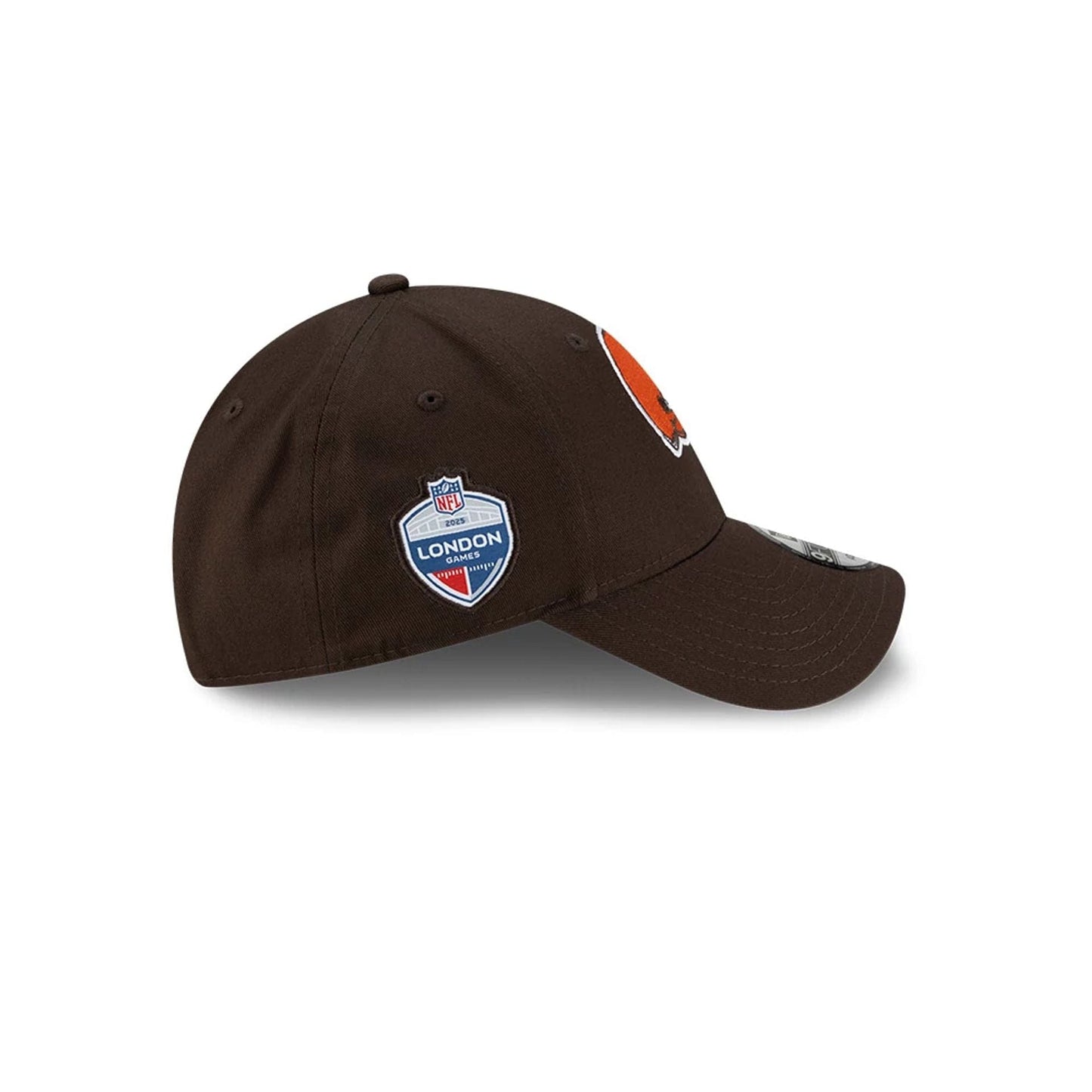 This is a Cleveland Browns NFL London Games 2025 Dark Brown 9FORTY Adjustable Cap 5