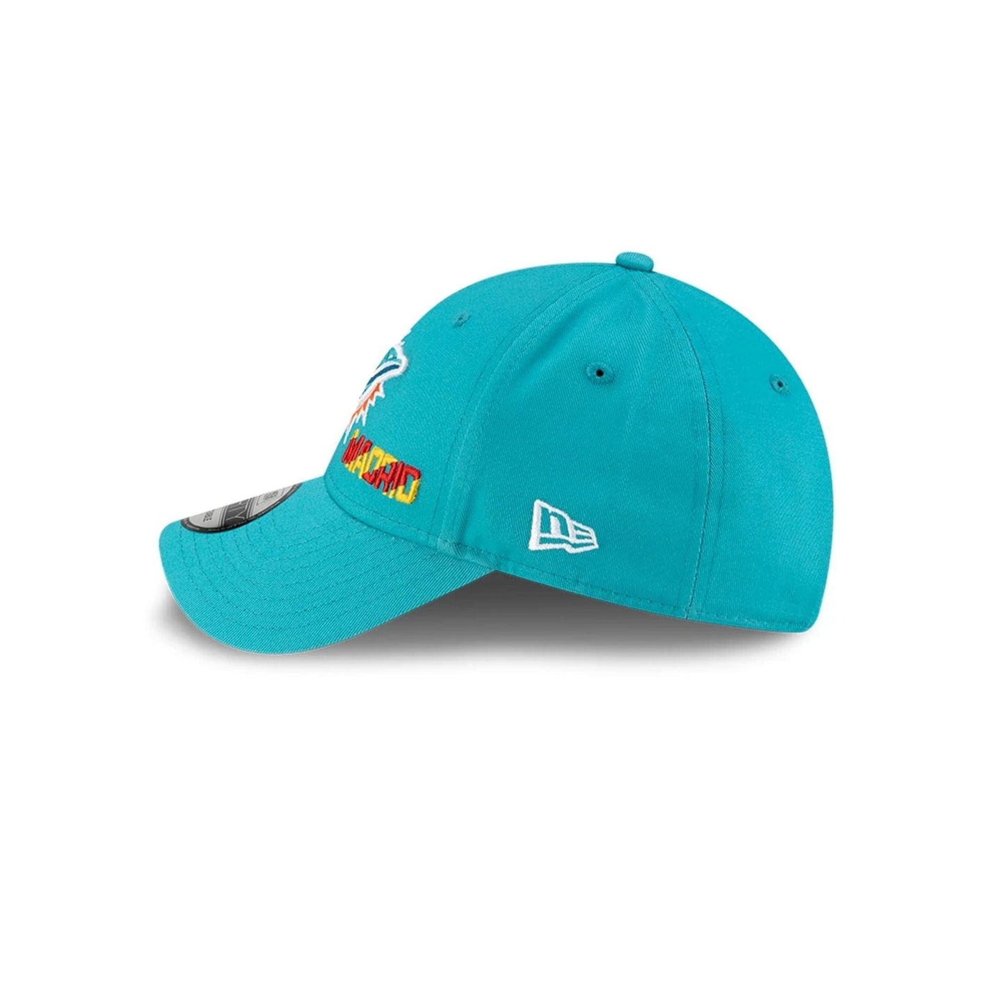 This is a Miami Dolphins NFL Madrid Game 2025 Turquoise 9FORTY Adjustable Cap 6