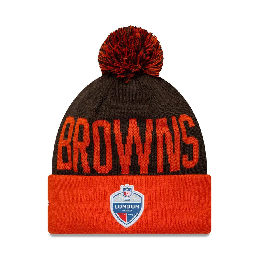 This is a Cleveland Browns NFL London Games 2025 Dark Brown Cuff Knit Beanie Hat 2