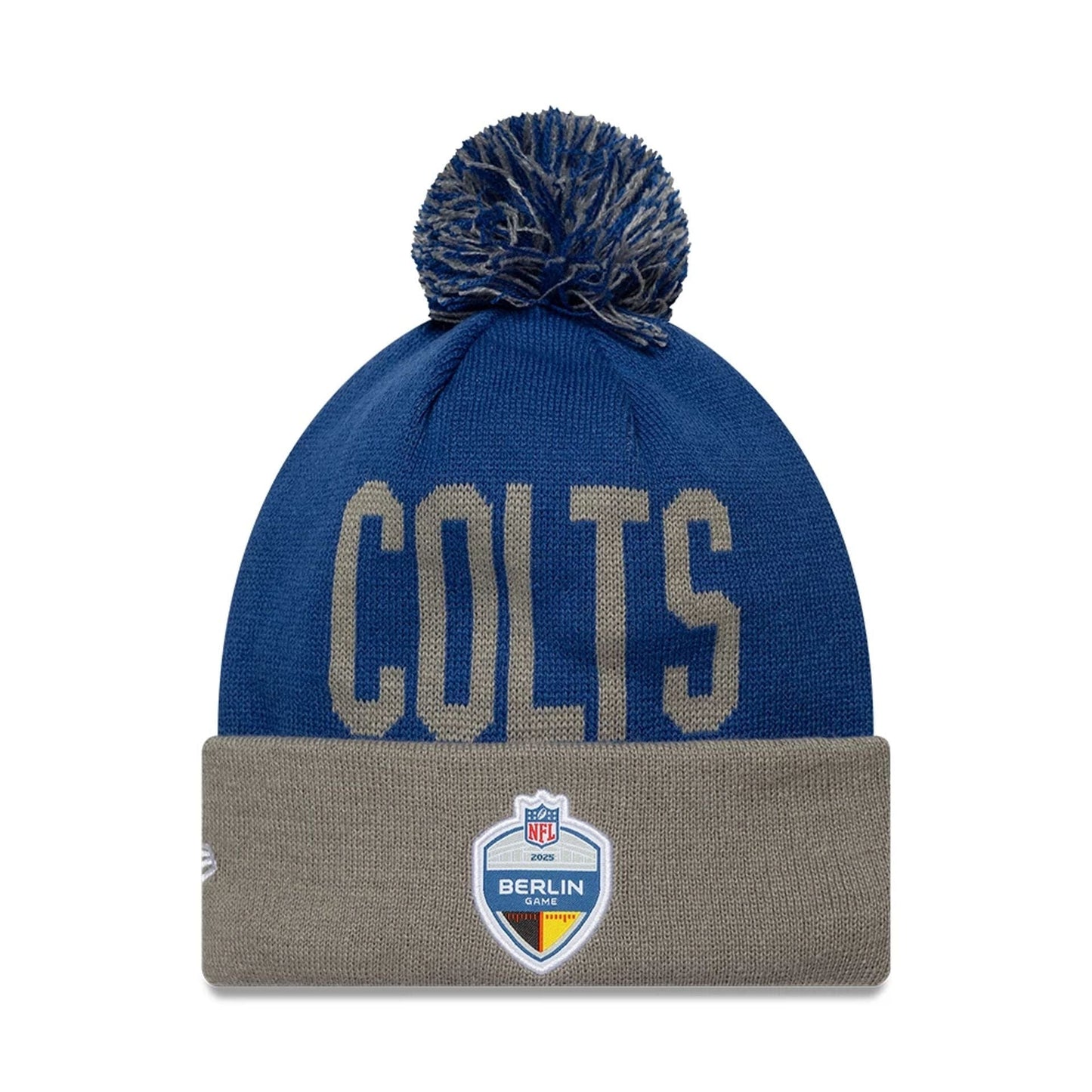 This is a Indianapolis Colts NFL Berlin Game 2025 Blue Cuff Knit Beanie Hat 2