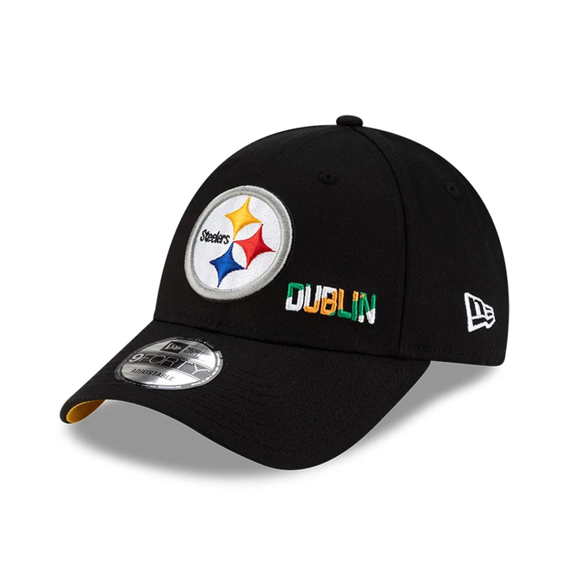 This is a Pittsburgh Steelers NFL Dublin Game 2025 Black 9FORTY Adjustable Cap 4