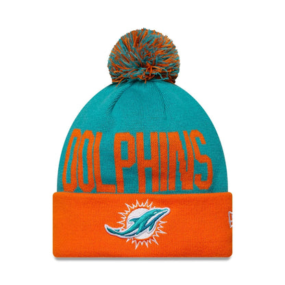 This is a Miami Dolphins NFL Madrid Game 2025 Turquoise Cuff Knit Beanie Hat 1