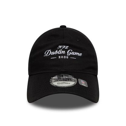 This is a Shield Logo NFL Dublin Game 2025 Black 9TWENTY Adjustable Cap 2