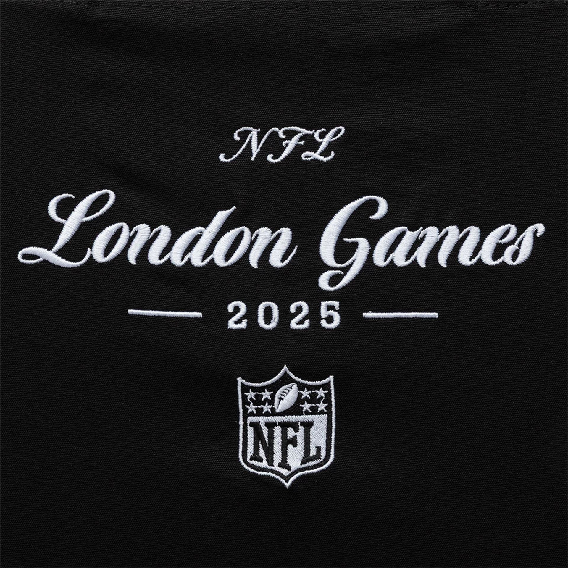 This is a Shield Logo NFL London Games 2025 Black Tote Bag  3