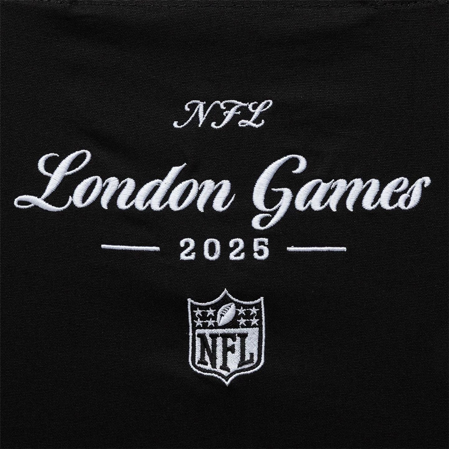 This is a Shield Logo NFL London Games 2025 Black Tote Bag  3