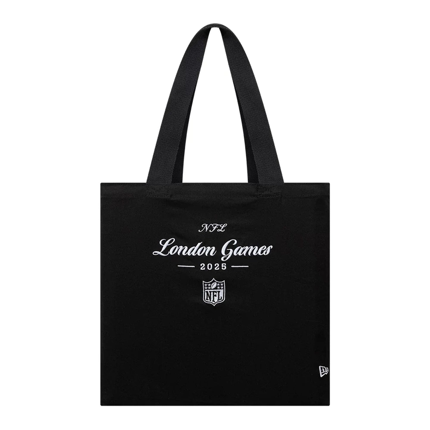This is a Shield Logo NFL London Games 2025 Black Tote Bag  1