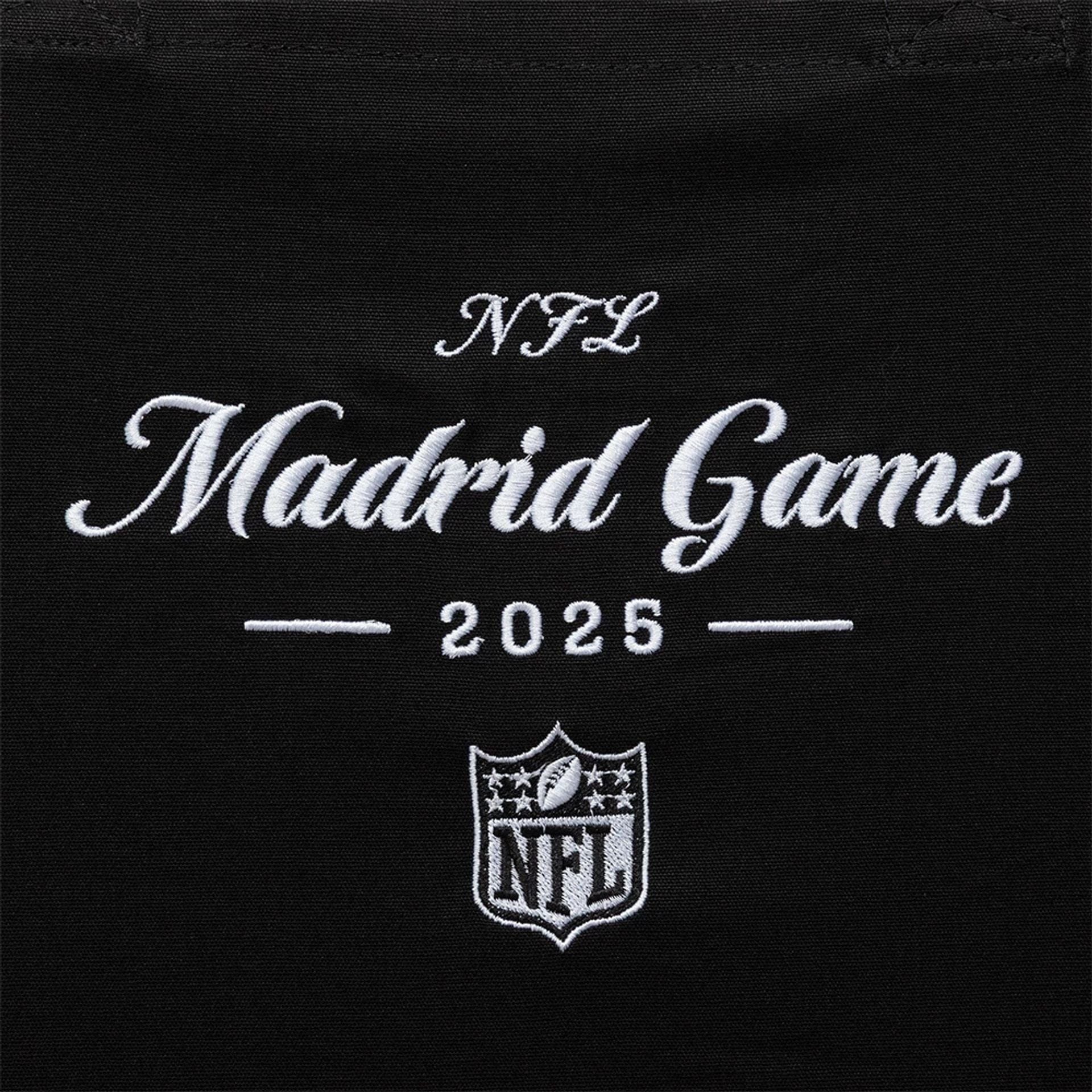 This is a Shield Logo NFL Madrid Game 2025 Black Tote Bag  3