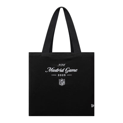 This is a Shield Logo NFL Madrid Game 2025 Black Tote Bag  1