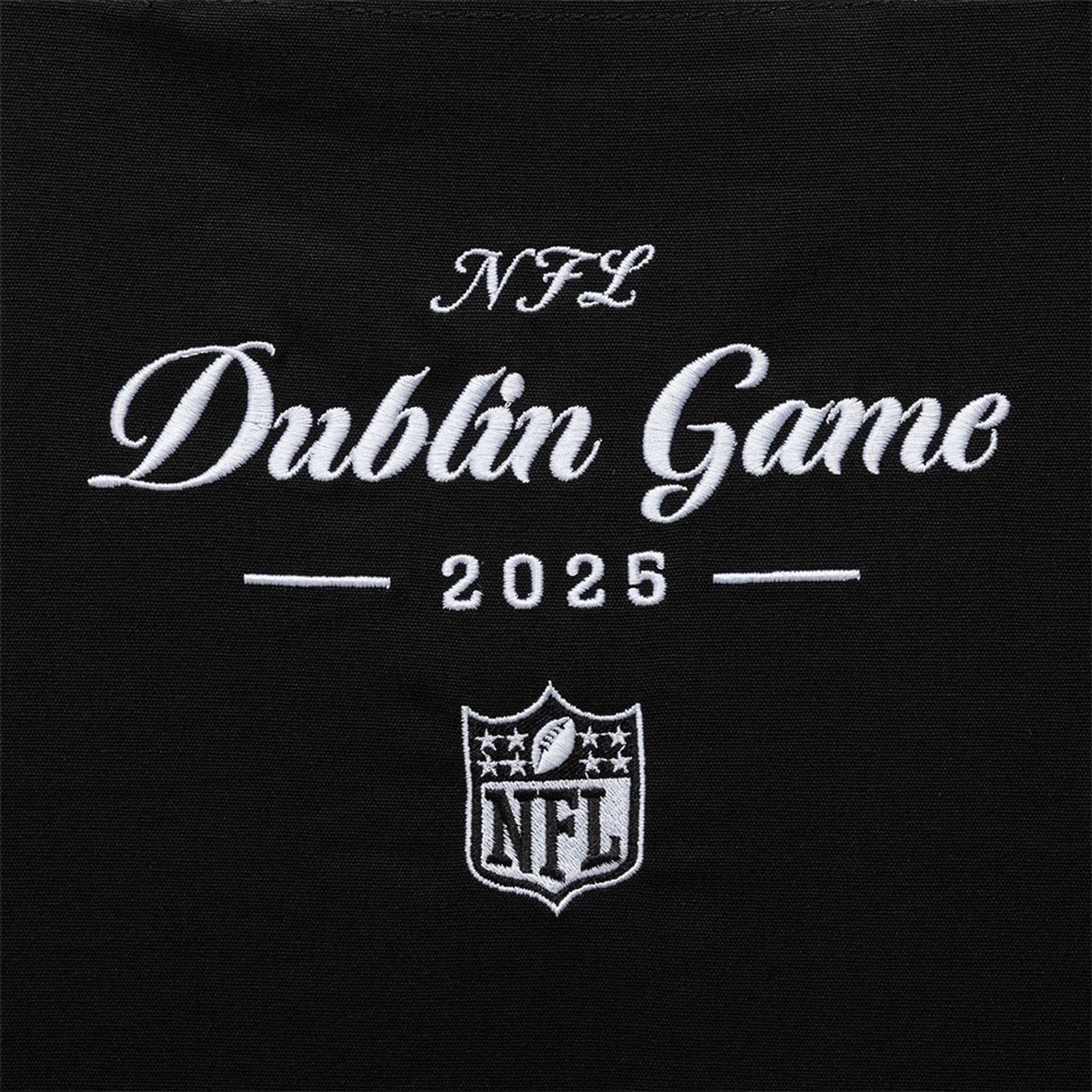 This is a Shield Logo NFL Dublin Game 2025 Black Tote Bag  3