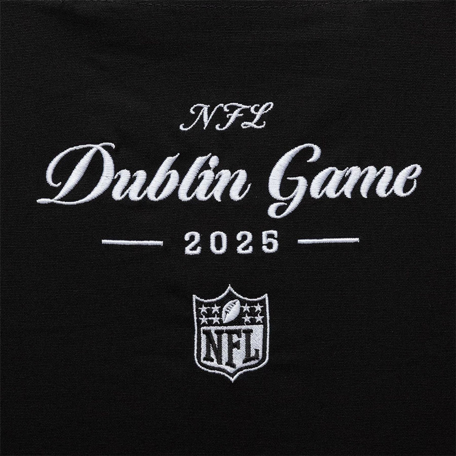 This is a Shield Logo NFL Dublin Game 2025 Black Tote Bag  3
