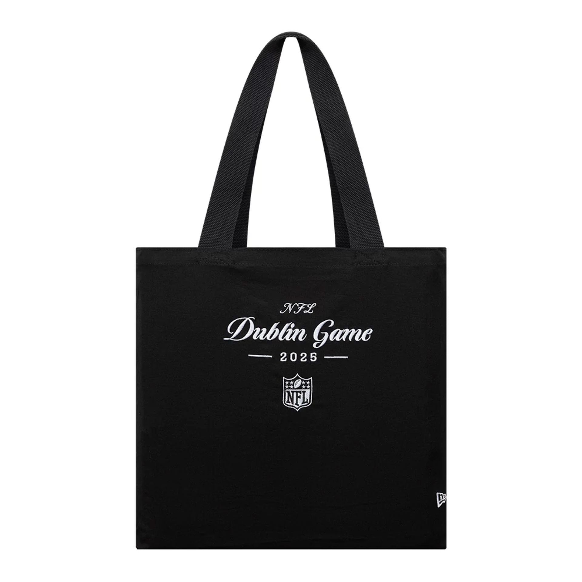 This is a Shield Logo NFL Dublin Game 2025 Black Tote Bag  1