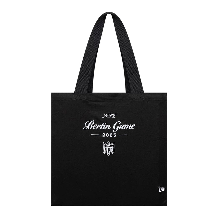 This is a Shield Logo NFL Berlin Game 2025 Black Tote Bag  1