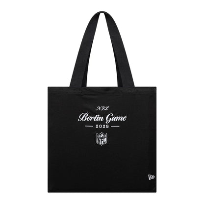 This is a Shield Logo NFL Berlin Game 2025 Black Tote Bag 1
