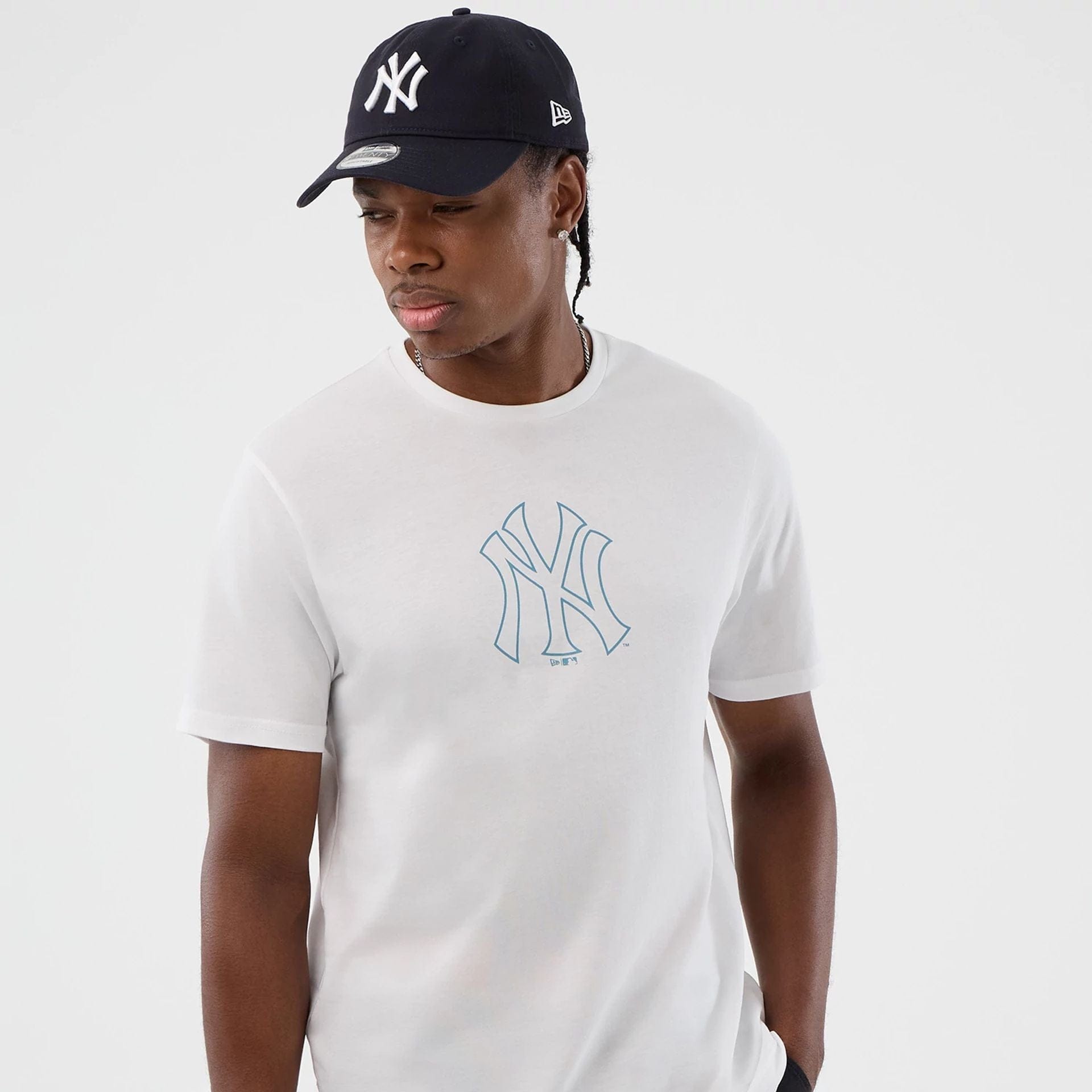 The Male model is wearing New York Yankees MLB Back To School White T-Shirt  5