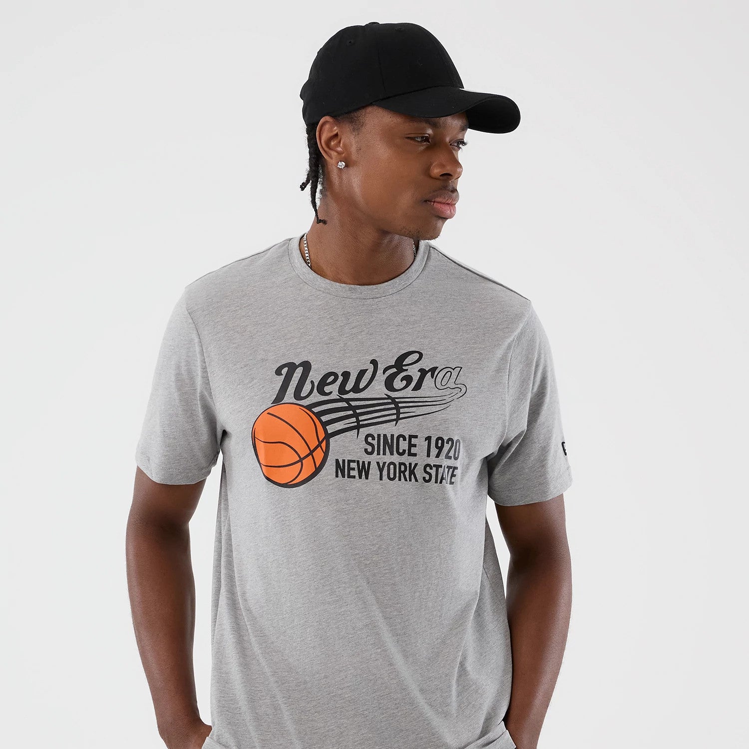 The Male model is wearing  New Era Back To School Grey T-Shirt 3