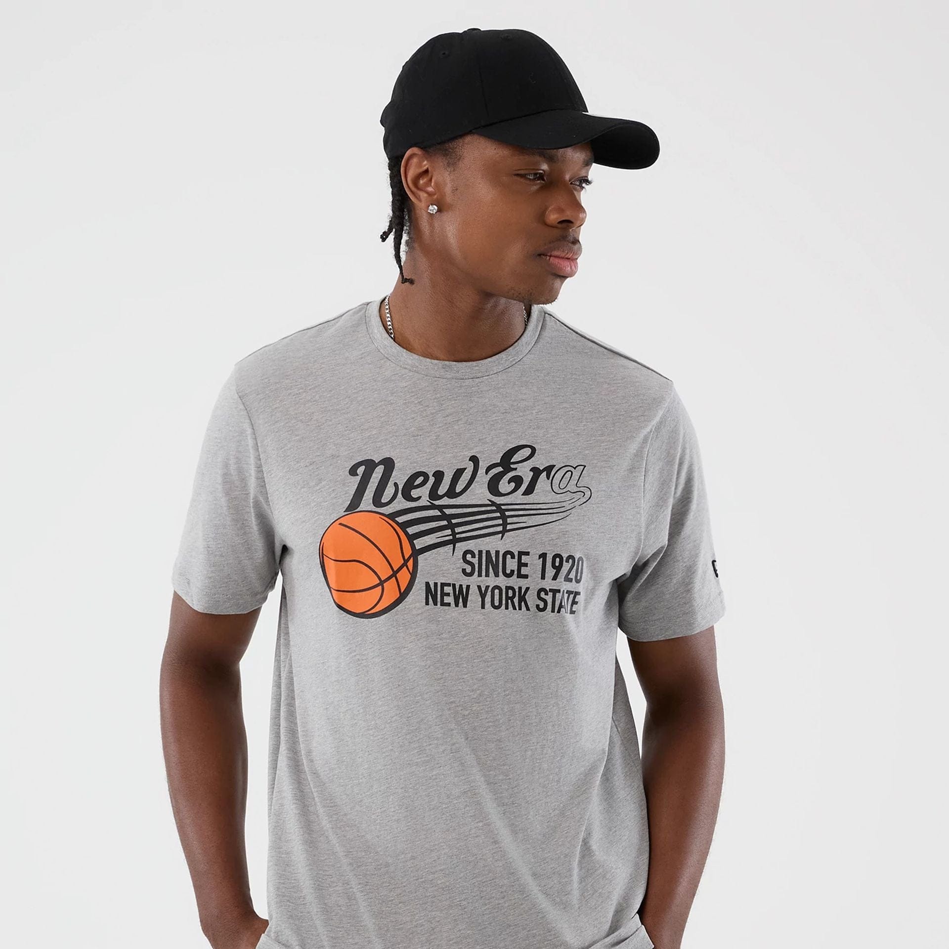 The Male model is wearing  New Era Back To School Grey T-Shirt  3