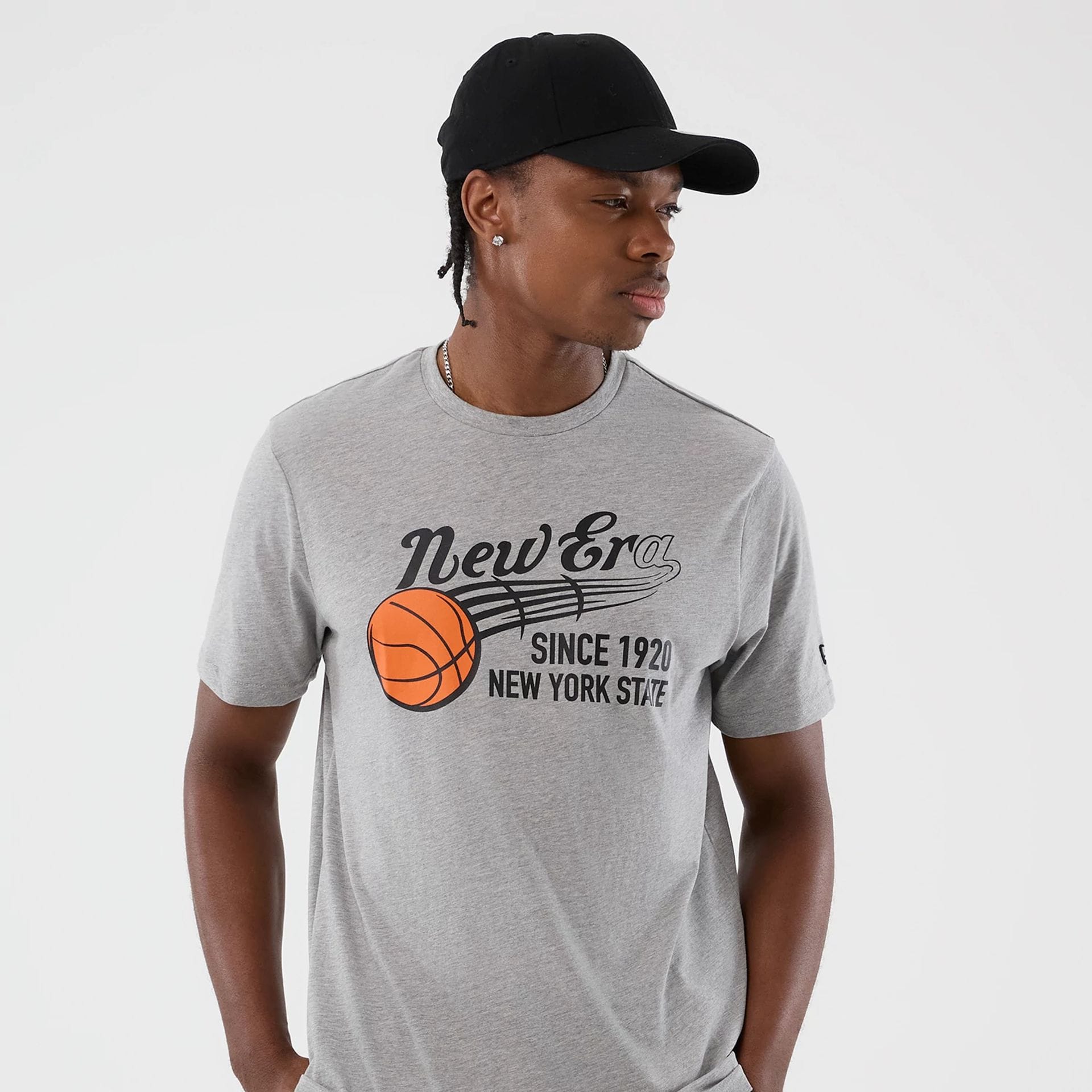 The Male model is wearing  New Era Back To School Grey T-Shirt 3