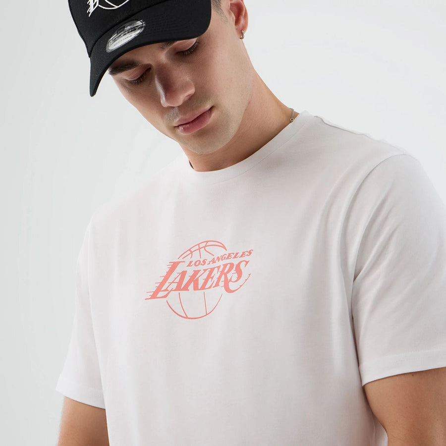 The Male model is wearing LA Lakers NBA Back To School White T-Shirt  4