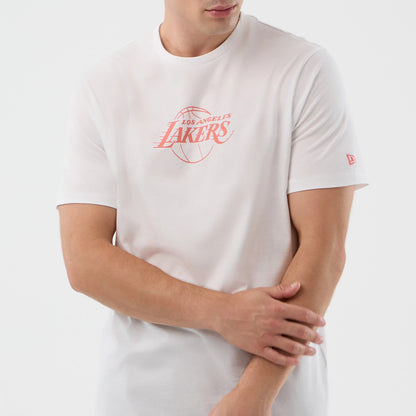 The Male model is wearing Lakers NBA Back To School Graphic White T-Shirt 6