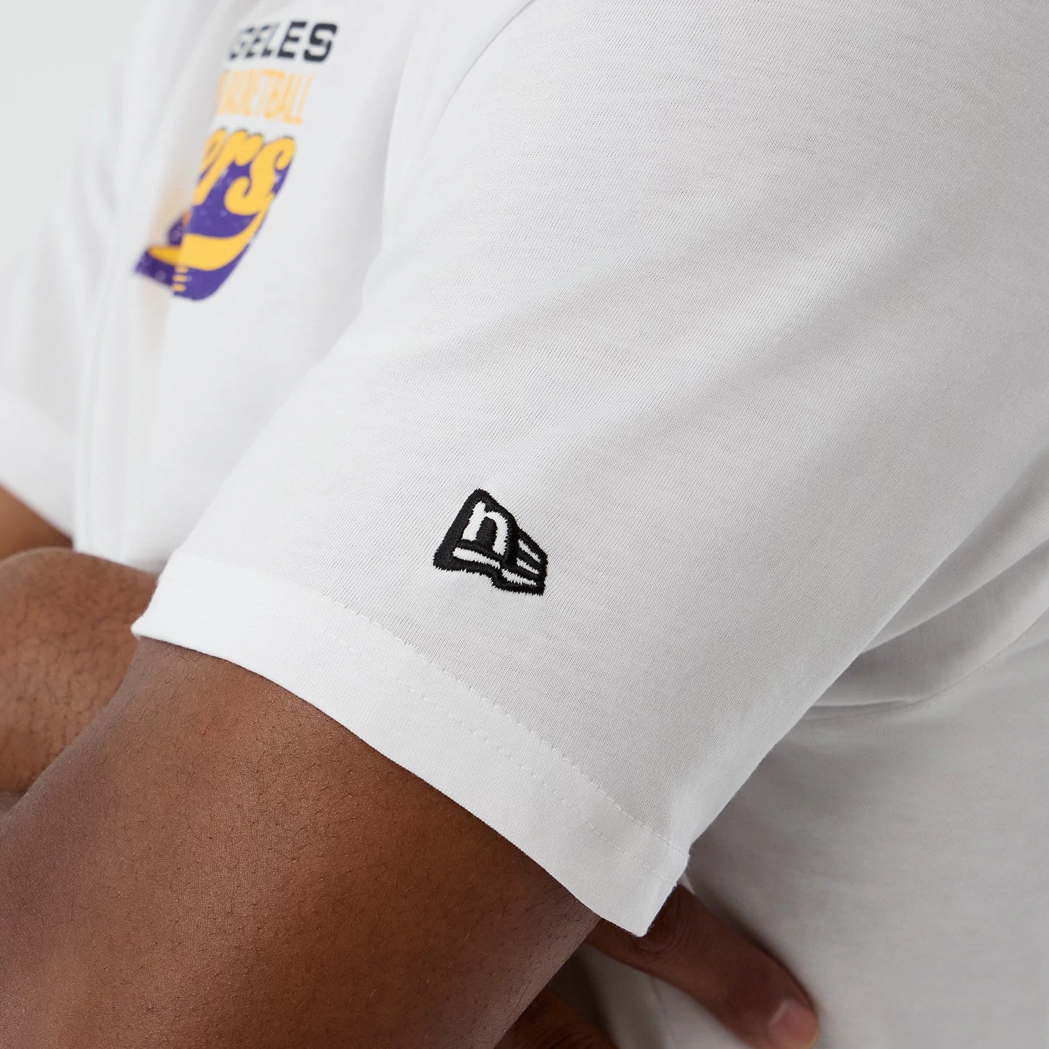 The Male model is wearing LA Lakers NBA Script Back To School White T-Shirt 4