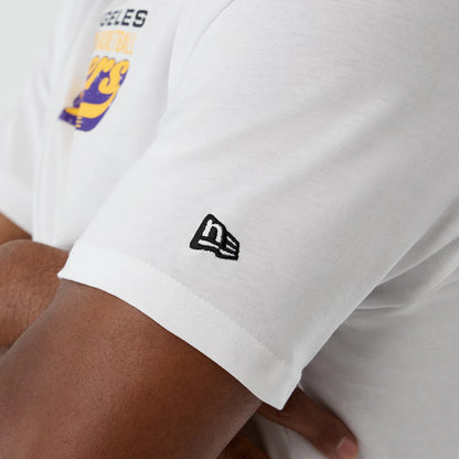 The Male model is wearing LA Lakers NBA Script Back To School White T-Shirt 4