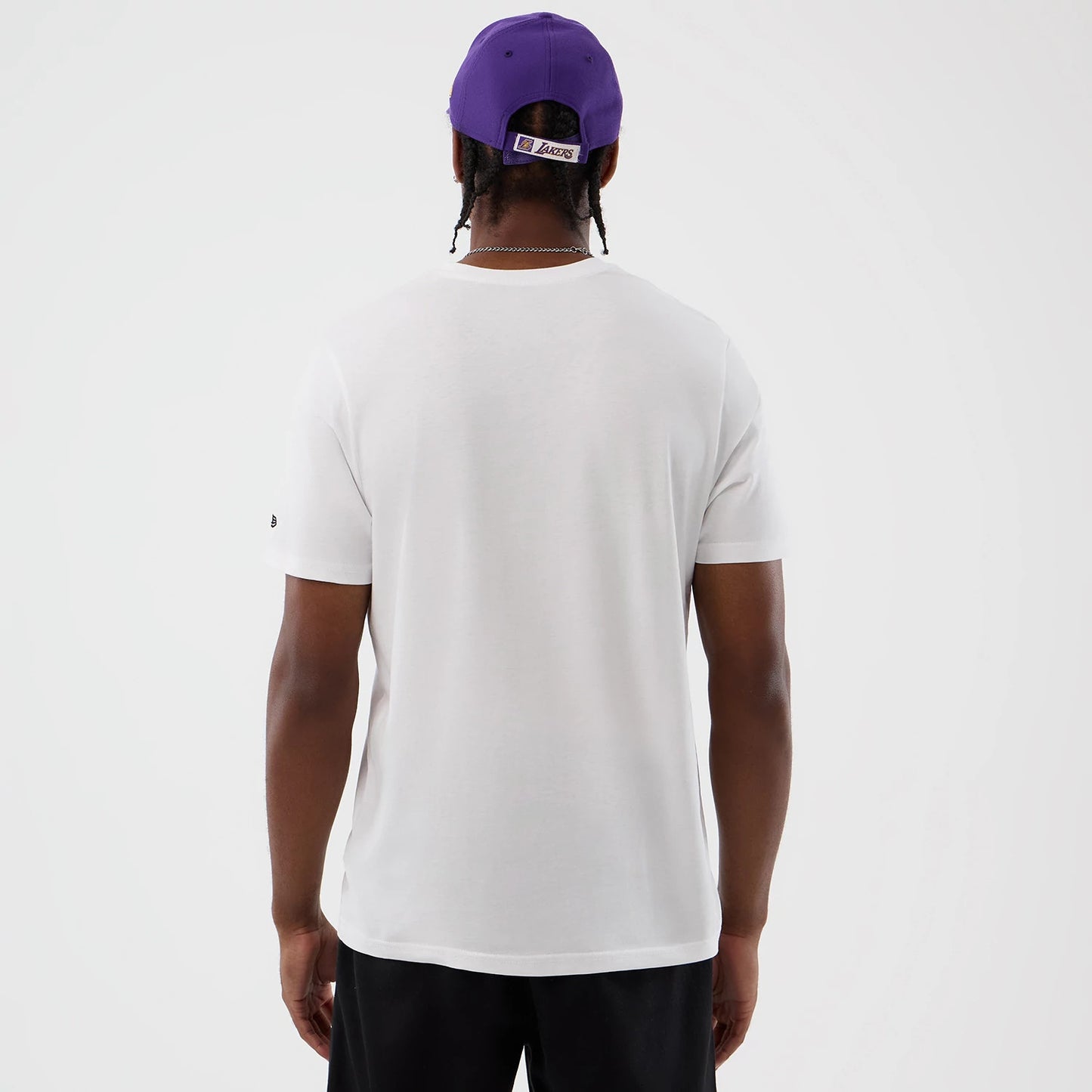 The Male model is wearing LA Lakers NBA Script Back To School White T-Shirt 2