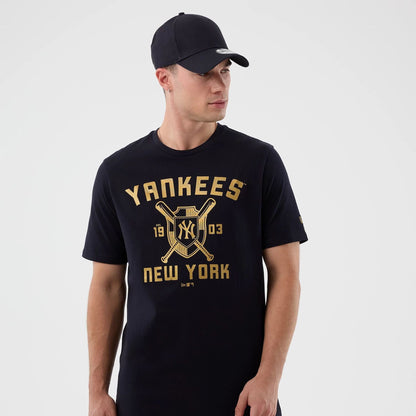 The Male model is wearing New York Yankees MLB Back To School Navy T-Shirt 3