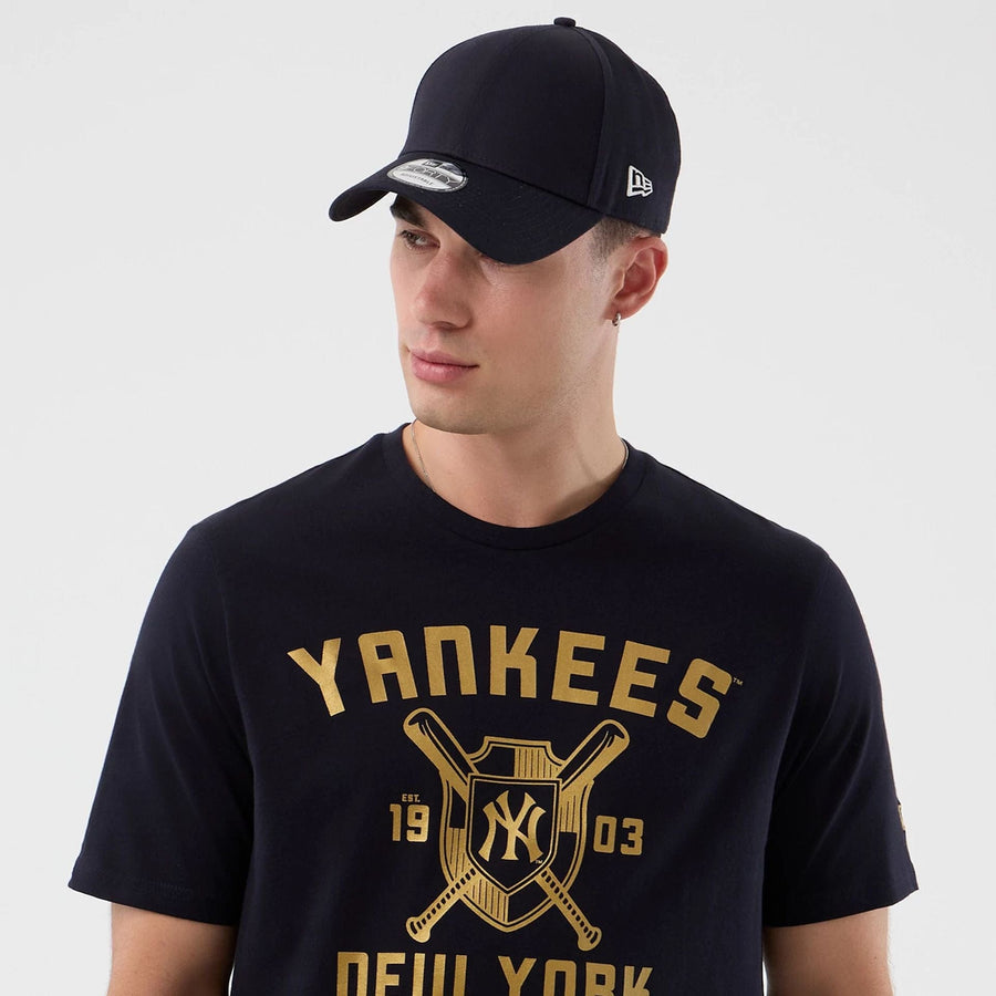 The Male model is wearing New York Yankees MLB Back To School Navy T-Shirt 6