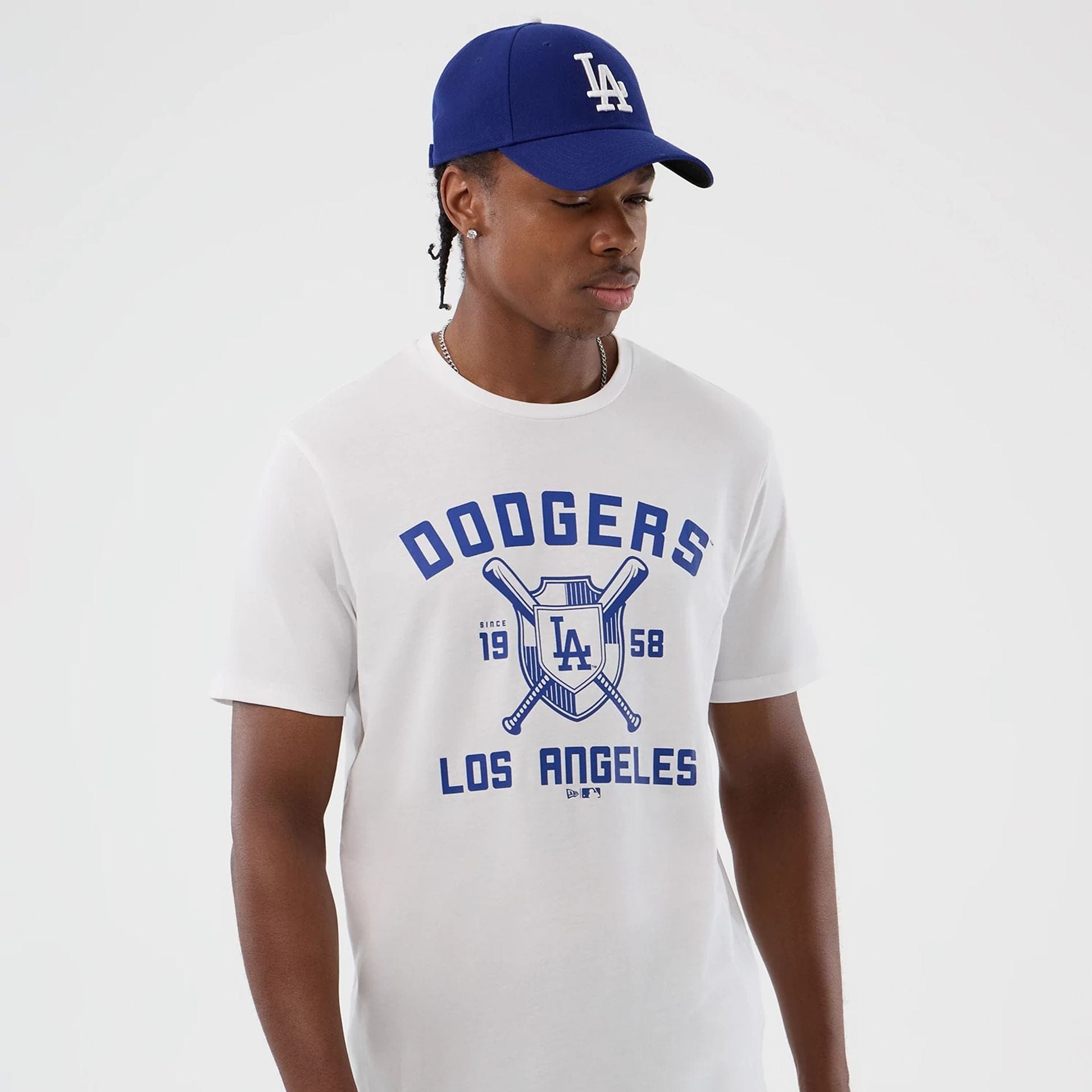 The Male model is wearing LA Dodgers MLB Back To School White T-Shirt  3