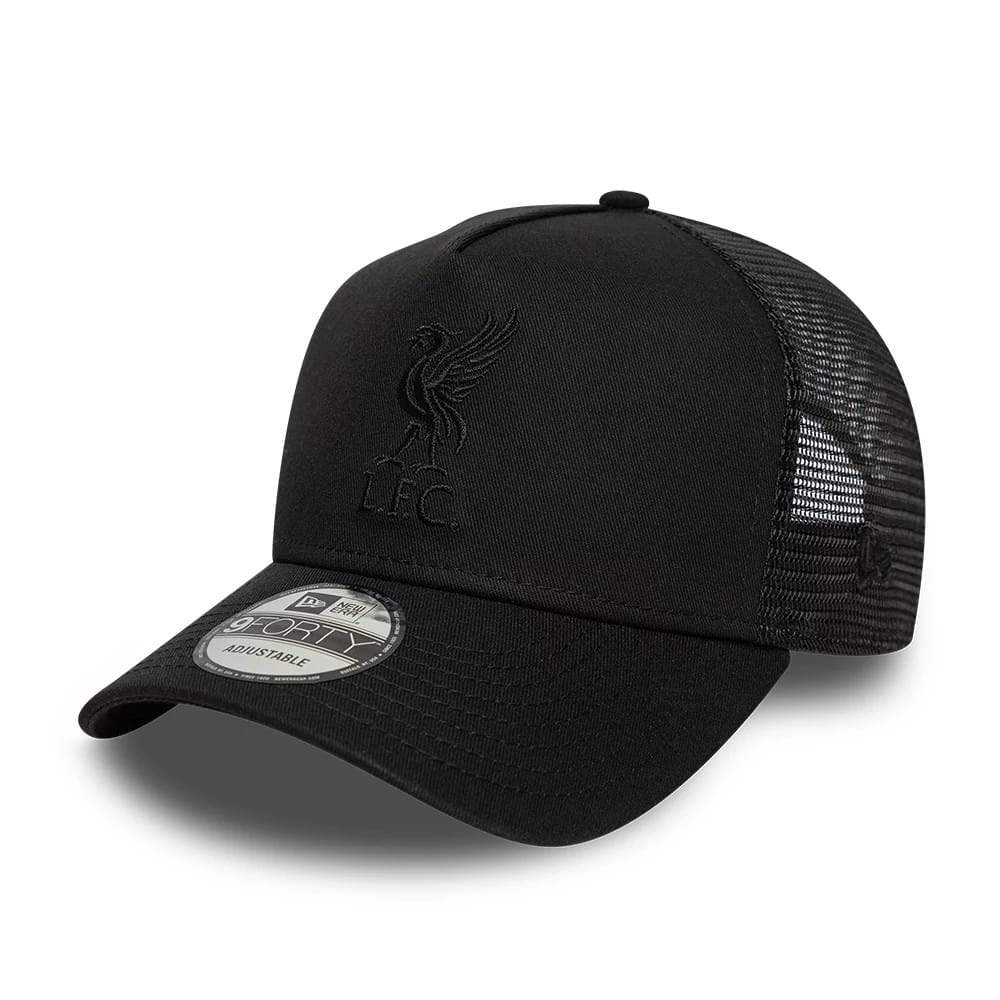 This is a Liverpool FC Tonal Black 9FORTY A-Frame Trucker Adjustable Cap 1