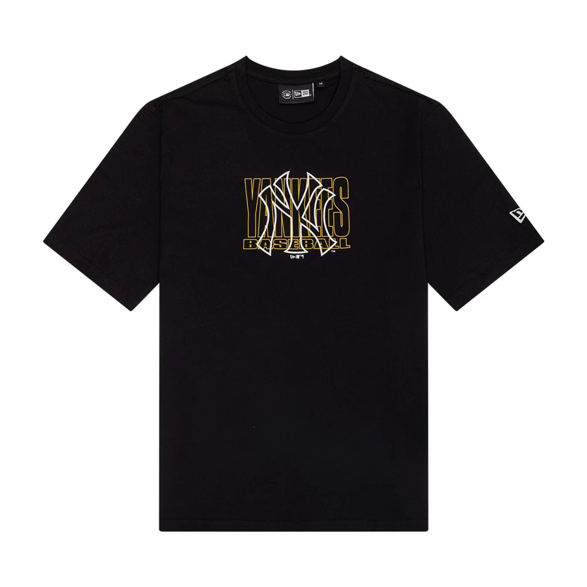 The Male model is wearing New York Yankees MLB Large Logo Graphic Black T-Shirt 1