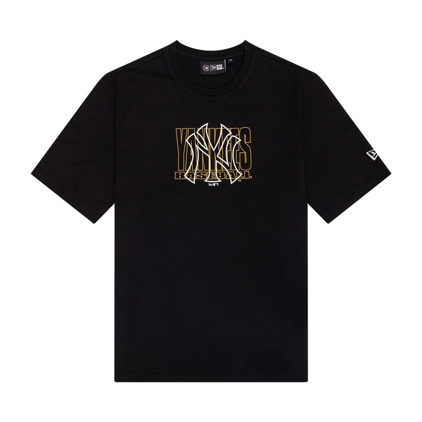 The Male model is wearing New York Yankees MLB Large Logo Graphic Black T-Shirt 1