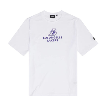 The Male model is wearing LA Lakers NBA Outline Graphic White T-Shirt 1