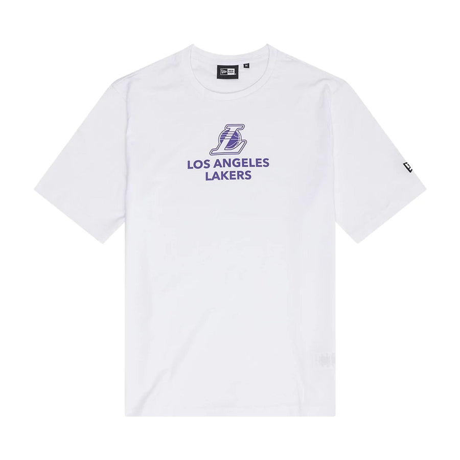 The Male model is wearing LA Lakers NBA Outline Graphic White T-Shirt 1