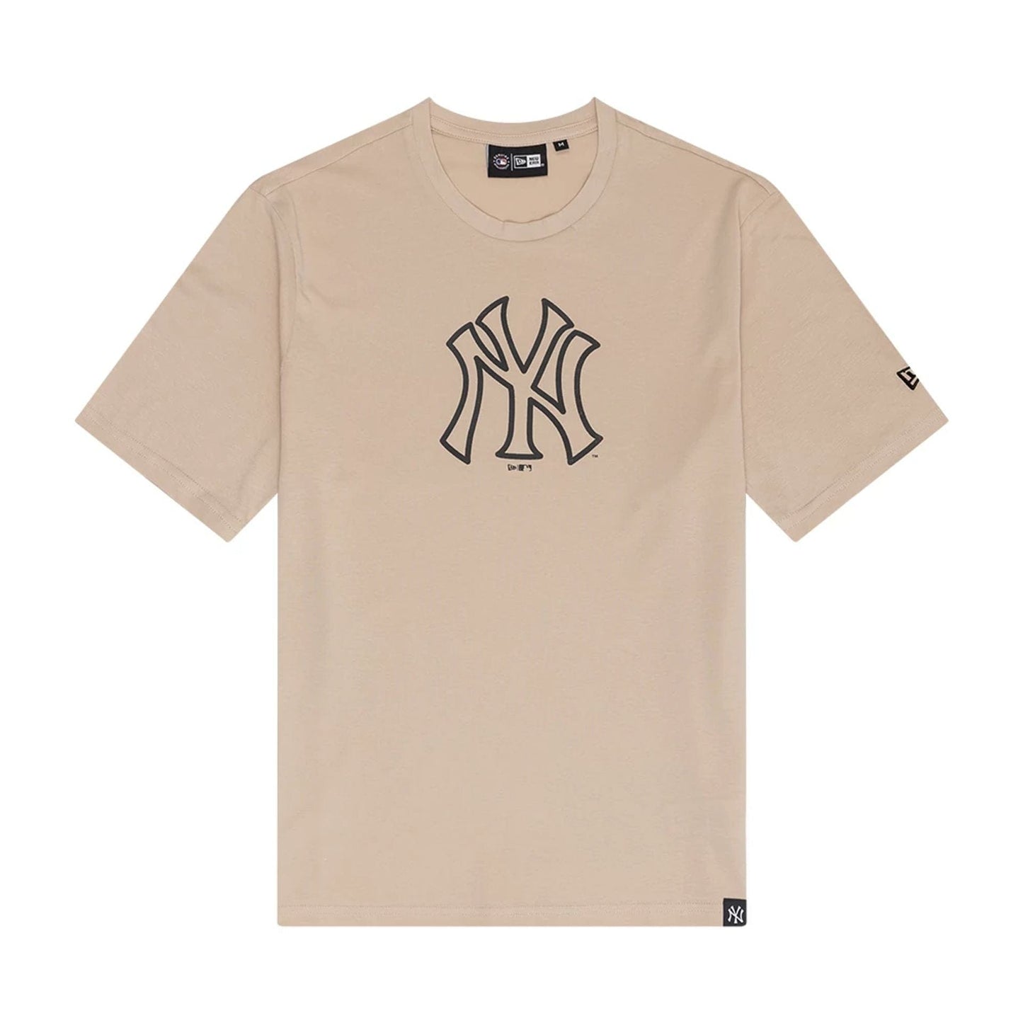 The Male model is wearing New York Yankees MLB Large Logo Graphic Light Beige T-Shirt 1