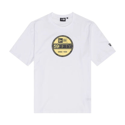 The Male model is wearing New Era Sticker Graphic White T-Shirt 1