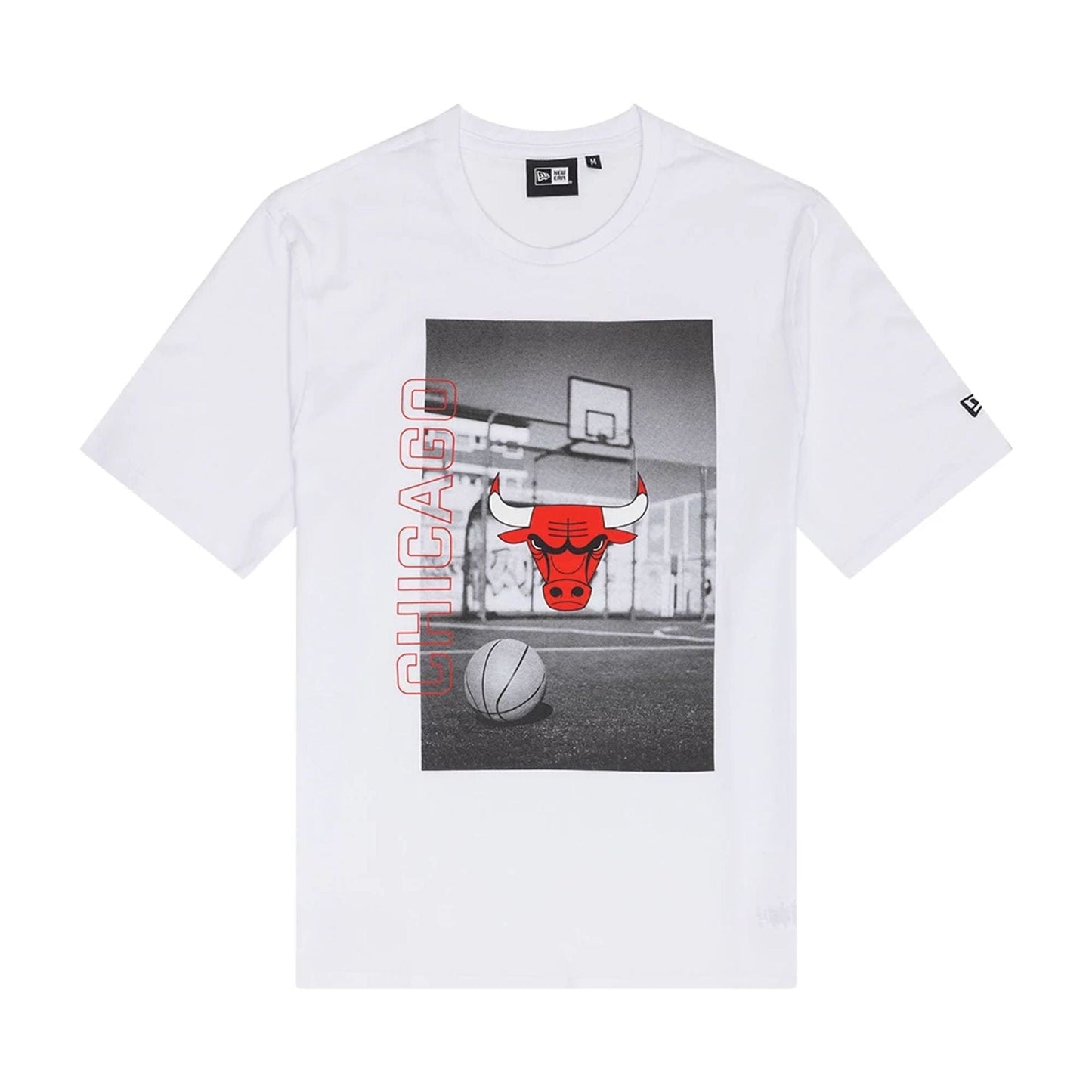The Male model is wearing Chicago Bulls NBA Photographic White T-Shirt 1