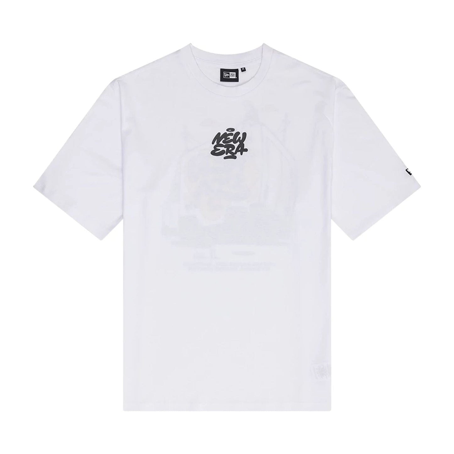 The Male model is wearing New Era Graffiti Graphic White Oversized T-Shirt 1