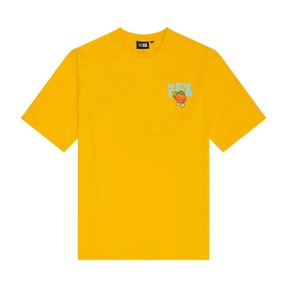 The Male model is wearing New Era Summer Graphic Yellow Oversized T-Shirt 1
