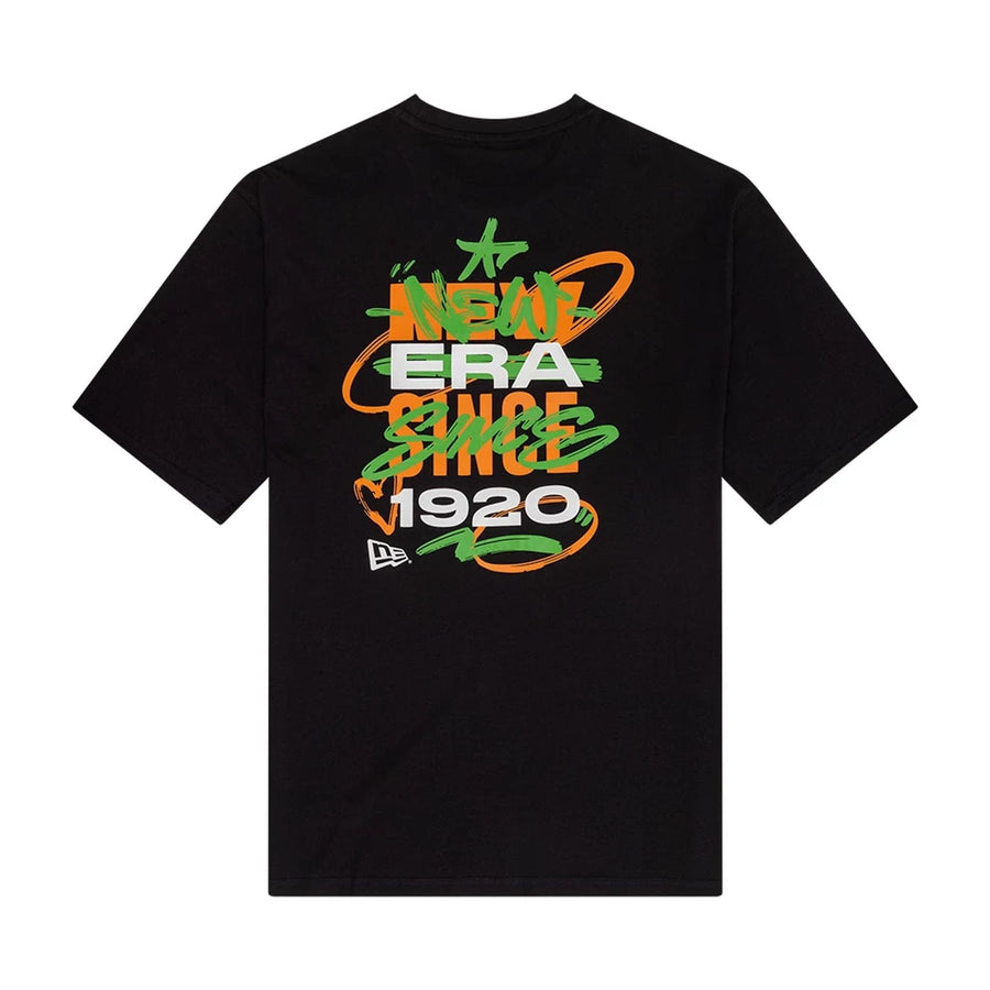The Male model is wearing New Era Graffiti Graphic Black Oversized T-Shirt 2